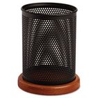 Rolodex Distinctions Metal and Wood Pencil Cup, 3 1/2 dia. x 4 1/2, Black/Cherry ROL1813862