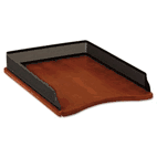 Rolodex Distinctions Self-Stacking Desk Tray, Metal/Wood, Black/Cherry ROL1813860