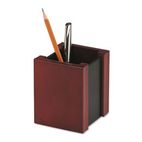 Rolodex Wood and Faux Leather Pencil Cup, 3 7/16 x 3 1/2 x 4 1/8, Black/Mahogany ROL81764