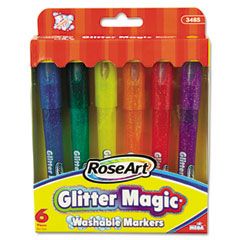 RoseArt Glitter Magic Markers, Washable, Assorted Colors, 6/Set RAI3485YA24