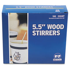Royal Paper Wood Coffee Stirrers, 5-1/2" Long, Woodgrain, 1000 Stirrers/Box RPPR810