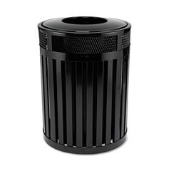 Rubbermaid Commercial Avenue Large Open Top Waste Receptacle, Round, Steel, 37 gal, Black RCPMH46PLBK