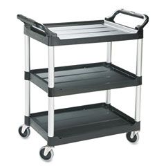Rubbermaid Commercial Economy Plastic Cart, 3-Shelf, 18-5/8w x 33-5/8d x 37-3/4h, Black RCP342488BLA