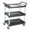 Rubbermaid Commercial Economy Plastic Cart, 3-Shelf, 18-5/8w x 33-5/8d x 37-3/4h, Black RCP342488BLA