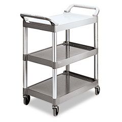 Rubbermaid Commercial Economy Plastic Cart, 3-Shelf, 18-5/8w x 33-5/8d x 37-3/4h, Platinum RCP342488PM