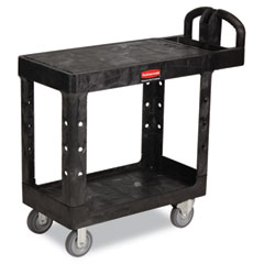 Rubbermaid Commercial Flat Shelf Utility Cart, 2-Shelf, 19-3/16w x 37-7/8d x 33-1/3h, Black RCP450500BK
