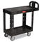 Rubbermaid Commercial Flat Shelf Utility Cart, 2-Shelf, 19-3/16w x 37-7/8d x 33-1/3h, Black RCP450500BK