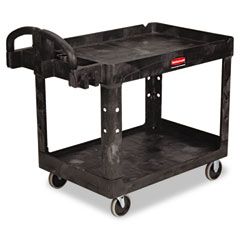 Rubbermaid Commercial Heavy-Duty Utility Cart, 2-Shelf, 25-7/8w x 45-1/4d x 33-1/4h, Black RCP452088BK
