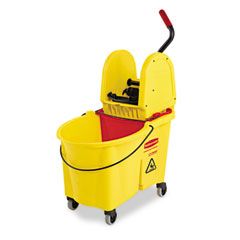 Rubbermaid Commercial WaveBrake 44-Quart Bucket/Downward Pressure Wringer Combination, Yellow RCP757688YW