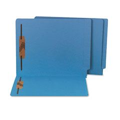 S J Paper Water/Paper Cut-Resistant End Tab Folders, Two Fasteners, Letter, Blue, 50/Box SJPS13646