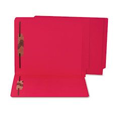 S J Paper Water/Paper Cut-Resistant End Tab Folders, Two Fasteners, Letter, Red, 50/Box SJPS13643