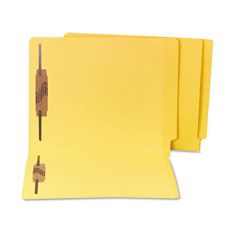 S J Paper Water/Paper Cut-Resistant End Tab Folders, Two Fasteners, Letter, Yellow, 50/Box SJPS13642