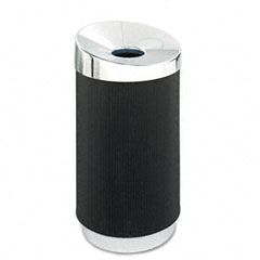 Safco At-Your-Disposal Vertex Receptacle, Round, Polyethylene, 38 gal, Black/Chrome SAF9799BL