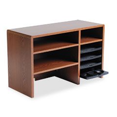 Safco Desktop Organizer, Nine Sections, 29 x 12 x 18, Medium Oak SAF3692MO