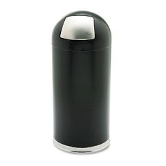 Safco Dome Receptacle w/Spring-Loaded Door, Round, Steel, 15 gal, Black SAF9636BL
