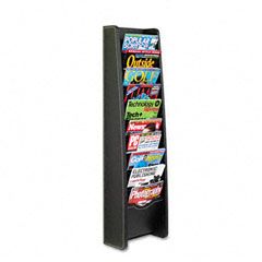 Safco Leather Look Magazine Rack, 10 Compartments, 10-3/4w x 5-3/4d x 39h, Black SAF5576BL