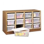 Safco Modular Wood/Plastic 12-Bin Supplies Organizer, 34 x 13 x 19, Medium Oak/Clear SAF9452MO
