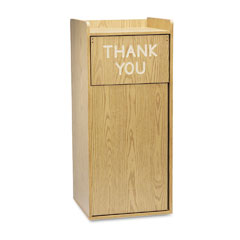 Safco Push Door Waste Receptacle w/Tray Holder, Square, Wood, 36 gal, Medium Oak SAF9729MO