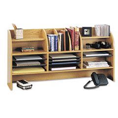Safco Radius Front Organizer, 16 Sections, 47 1/2 x 9 5/8 x 23 3/4, Medium Oak SAF9415MO