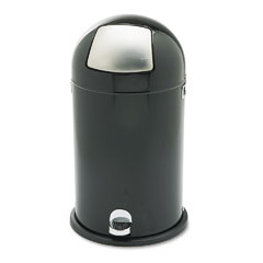 Safco Step-On Dome Receptacle, Round, Steel, 12 gal, Black/Chrome SAF9721BL