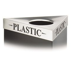 Safco Triangular Lid For Trifectat Receptacle, Laser Cut "PLASTIC" Inscription, STST SAF9560PC