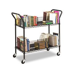 Safco Wire Book Cart, Steel, 4 Shelves, 43-3/4w x 19-1/4d x 40-1/2h, Black SAF5333BL