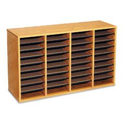 Safco Wood/Laminate Literature Sorter, 36 Sections, 39 3/8 x 11 3/4 x 24, Medium Oak SAF9424MO