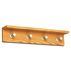 Safco Wood Wall Rack, 4 Hook, Medium Oak SAF4221MO