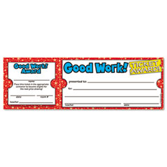 Scholastic Good Work Ticket Awards, 8 1/2w x 2 3/4h, 100 2-Part Tickets/Pack SHS0439652073