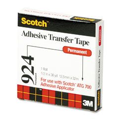 Scotch Adhesive Transfer Tape, 1/2 Wide x 36 Yards MMM92412