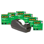 Scotch C40 Desk Tape Dispenser and 6 Rolls Scotch Magic Tape, 1" Core, Black MMM810C40BK