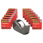 Scotch C60 Desktop Dispenser/12 Rolls Transparent Glossy Tape, 1" core, Black MMM600KC60