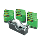 Scotch DS520 Desktop Tape Dispenser/10 Rolls, 1" core, Acrylic, Black/Clear MMM810P10KDS