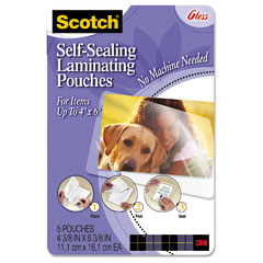 Scotch Self-Sealing Laminating Pouches, 9.5 mil, 4-3/8 x 6-3/8, Photo Size, 5/Pack MMMPL900G