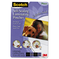 Scotch Self-Sealing Laminating Pouches, 9.5 mil, 4 x 6, Photo Size, 5/Pack MMMPL900M