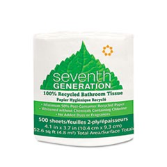 Seventh Generation 100% Recycled Jumbo Roll Bathroom Tissue, 2-Ply, White, 500/Roll, 60/Carton SEV137038
