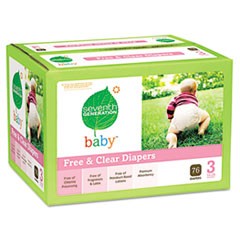 Seventh Generation Free & Clear Diapers, Stage 3, 16-28 lbs., White, 76 per Box SEV44042