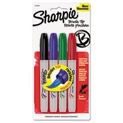 Sharpie Permanent Marker, Brush Tip, Assorted, 4/Pack SAN1810701