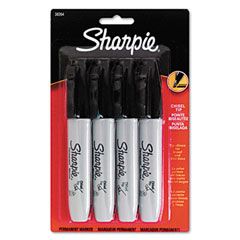 Sharpie Permanent Markers, 5.3mm Chisel Tip, Black, 4/Pack SAN38264PP