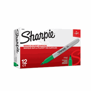 Sharpie Permanent Markers, Fine Point, Green, 12 Count