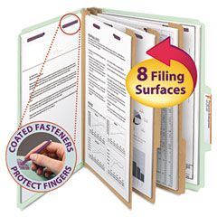 Smead 3" Expansion Classification Folders, Letter, Eight-Section, Gray-Green, 10/Box SMD14091