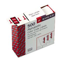 Smead A-Z Color-Coded Bar-Style End Tab Labels, Letter T, Red, 500/Roll SMD67090