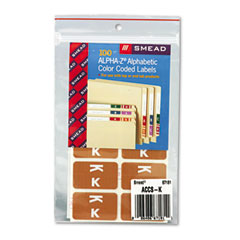 Smead Alpha-Z Color-Coded Second Letter Labels, Letter K, Light Brown, 100/Pack SMD67181