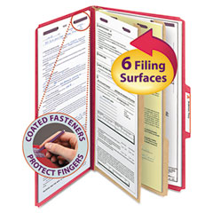 Smead Pressboard Classification Folders, Legal, Six-Section, Bright Red, 10/Box SMD19031