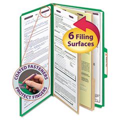 Smead Pressboard Classification Folders, Legal, Six-Section, Green, 10/Box SMD19033