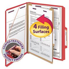 Smead Pressboard Classification Folders, Letter, Four-Section, Bright Red, 10/Box SMD13731