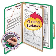 Smead Pressboard Classification Folders, Letter, Four-Section, Green, 10/Box SMD13733