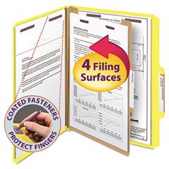 Smead Pressboard Classification Folders, Letter, Four-Section, Yellow, 10/Box SMD13734