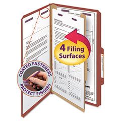 Smead Pressboard Classification Folders, Self Tab, Legal, Four-Section, Red, 10/Box SMD18775