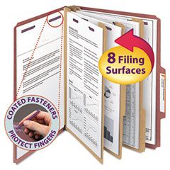 Smead Pressboard Classification Folders, Self Tab, Letter, Eight-Section, Red, 10/Box SMD14092